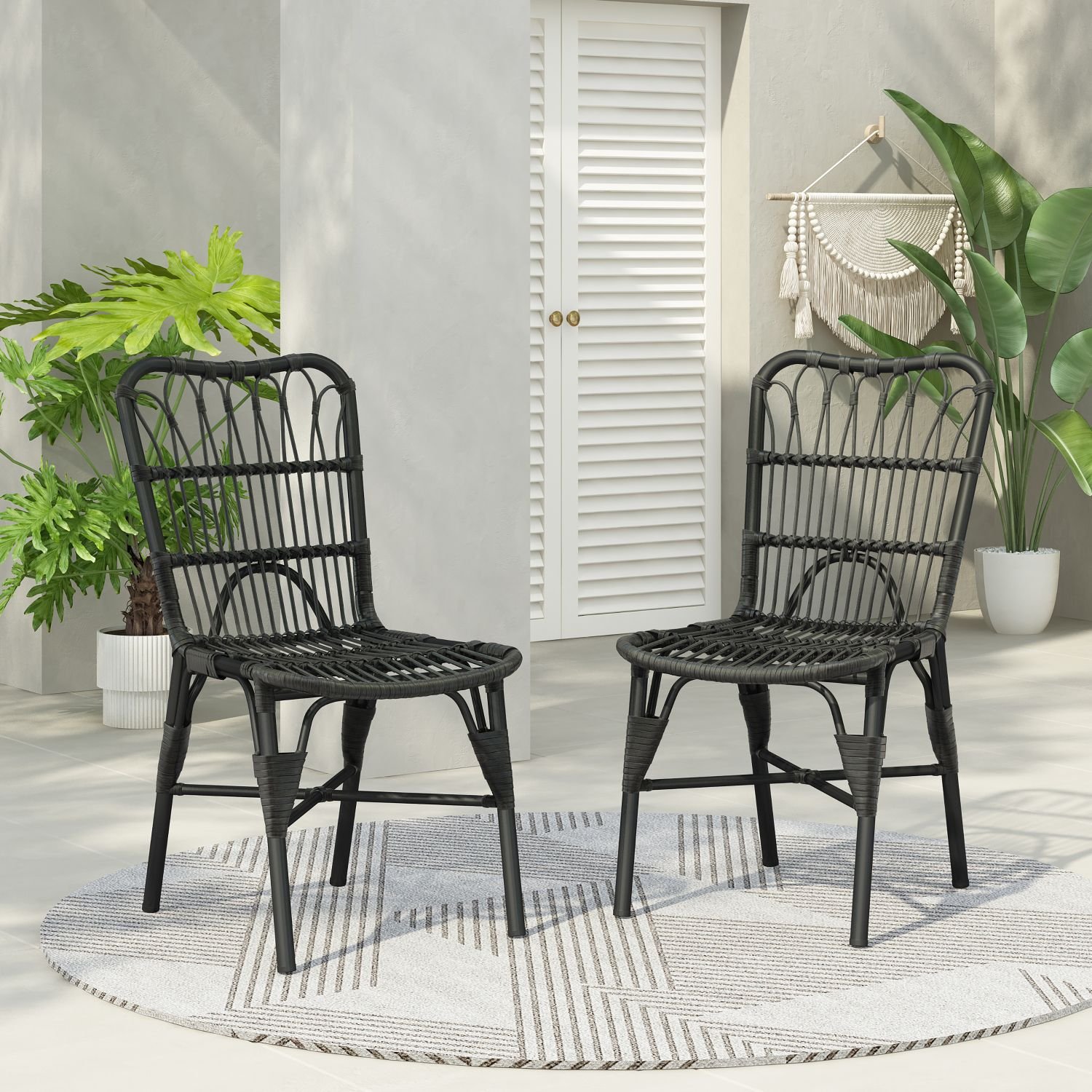 Outdoor PE Wicker Patio Dining Chairs Set of 2,Outdoor Rattan chairs for Backyard, Poolside, Garden, GREY
