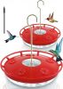 2 Pack 16 oz Plastic Disc Hummingbird Feeders for Outdoors Hanging, Leak-Resistant Nectar Feeder with 5 Ports, Wide Mouth Easy Clean & Refill, Built-i