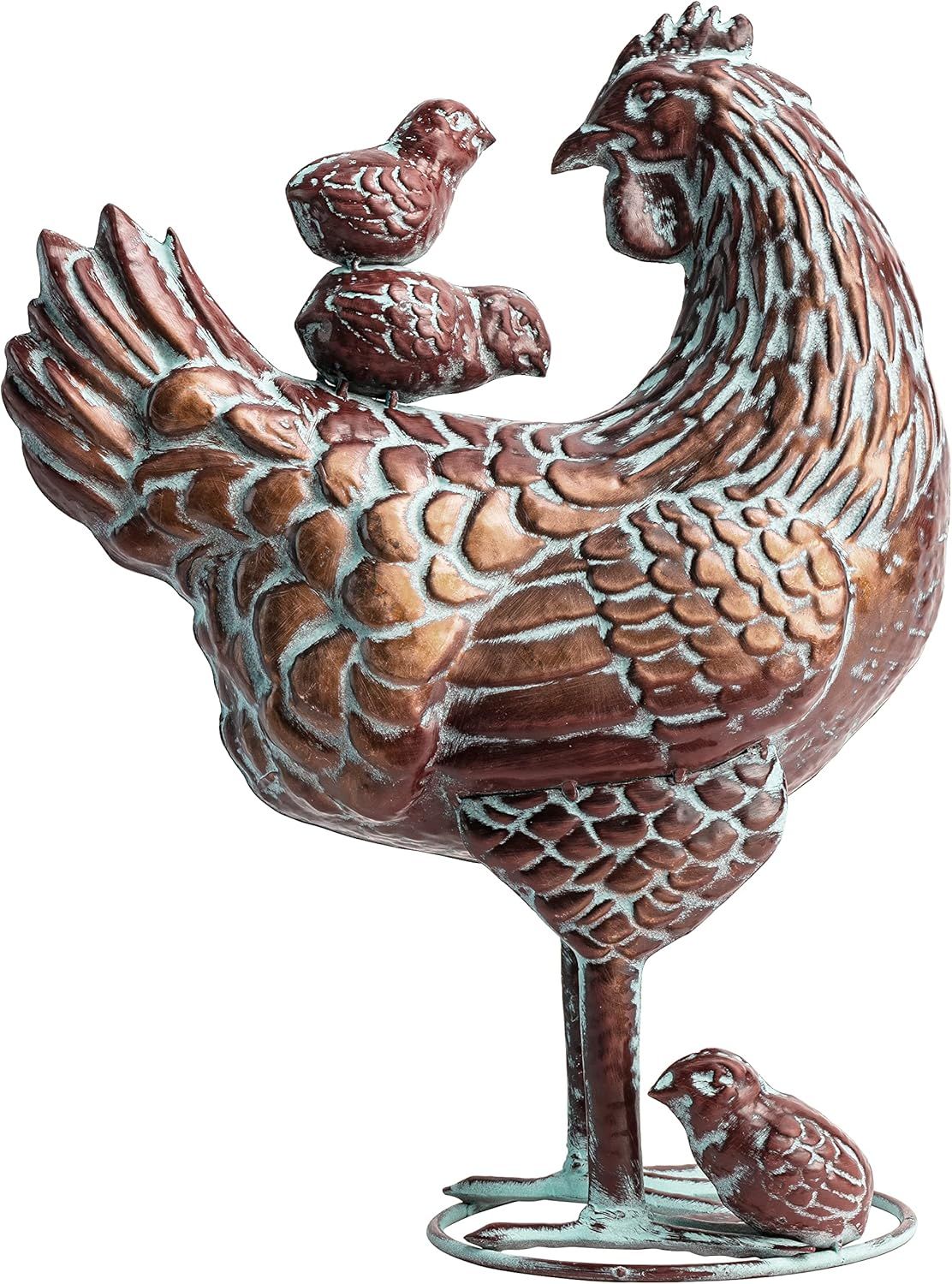 Metal Mother Hen and Chicks Statue for Yard and Garden,13.5" Lx18 H Outdoor Sculptures & Statues, Antique Metal Chicken Yard Art for Home Backyard Pat