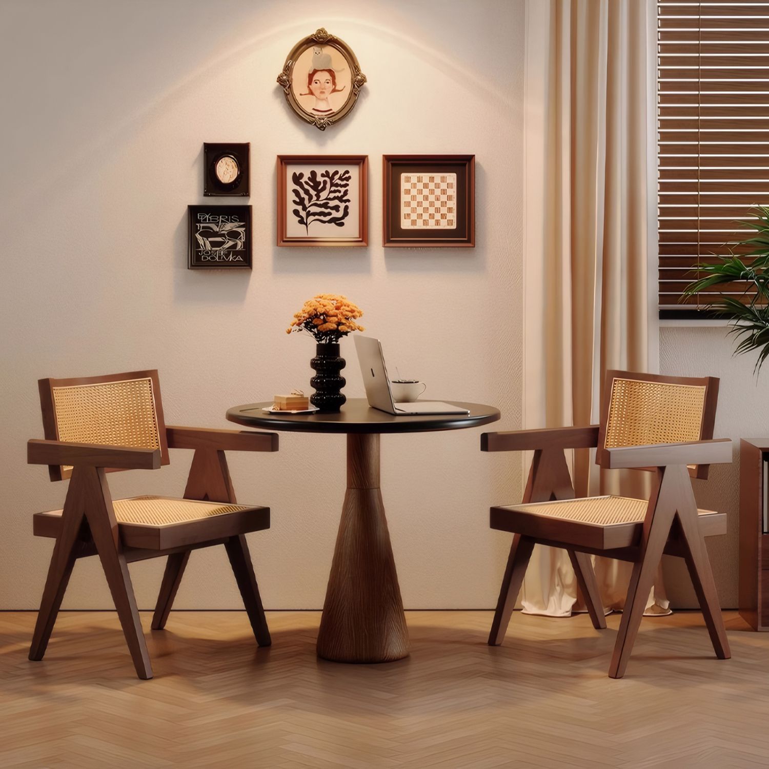 Modern Mid Century Dining Chairs Set of 2, Rattan Accent Chairs, Comfy Armchairs
