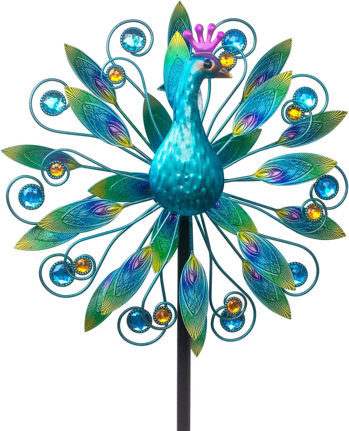 58 Inch Peacock Wind Spinner-Double Wind Sculpture Metal Windmill for Garden Patio Yard Decor