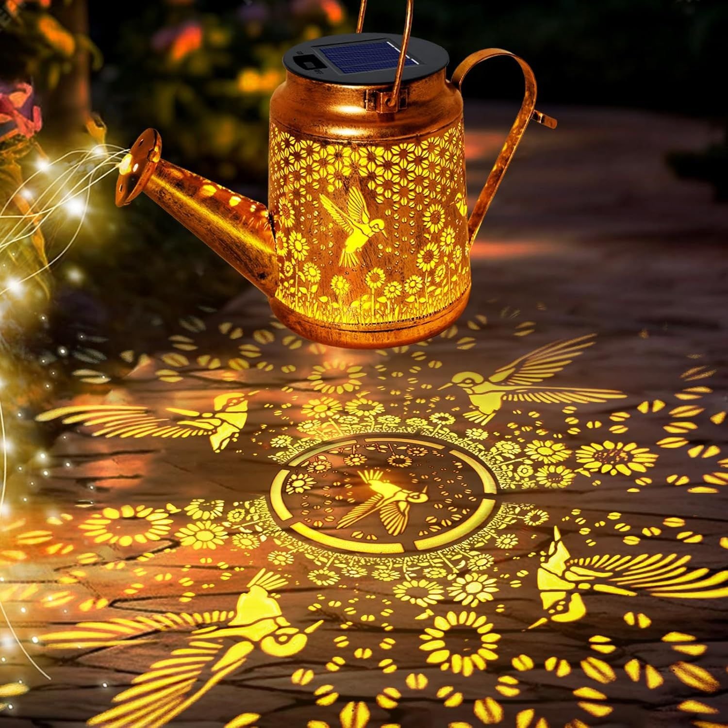 Solar Watering Can Lights, Hummingbird Hanging Lanterns Outdoor, Birthday Gifts for Christmas Mom Women Grandma , Waterproof Solar Lights Garden Decor