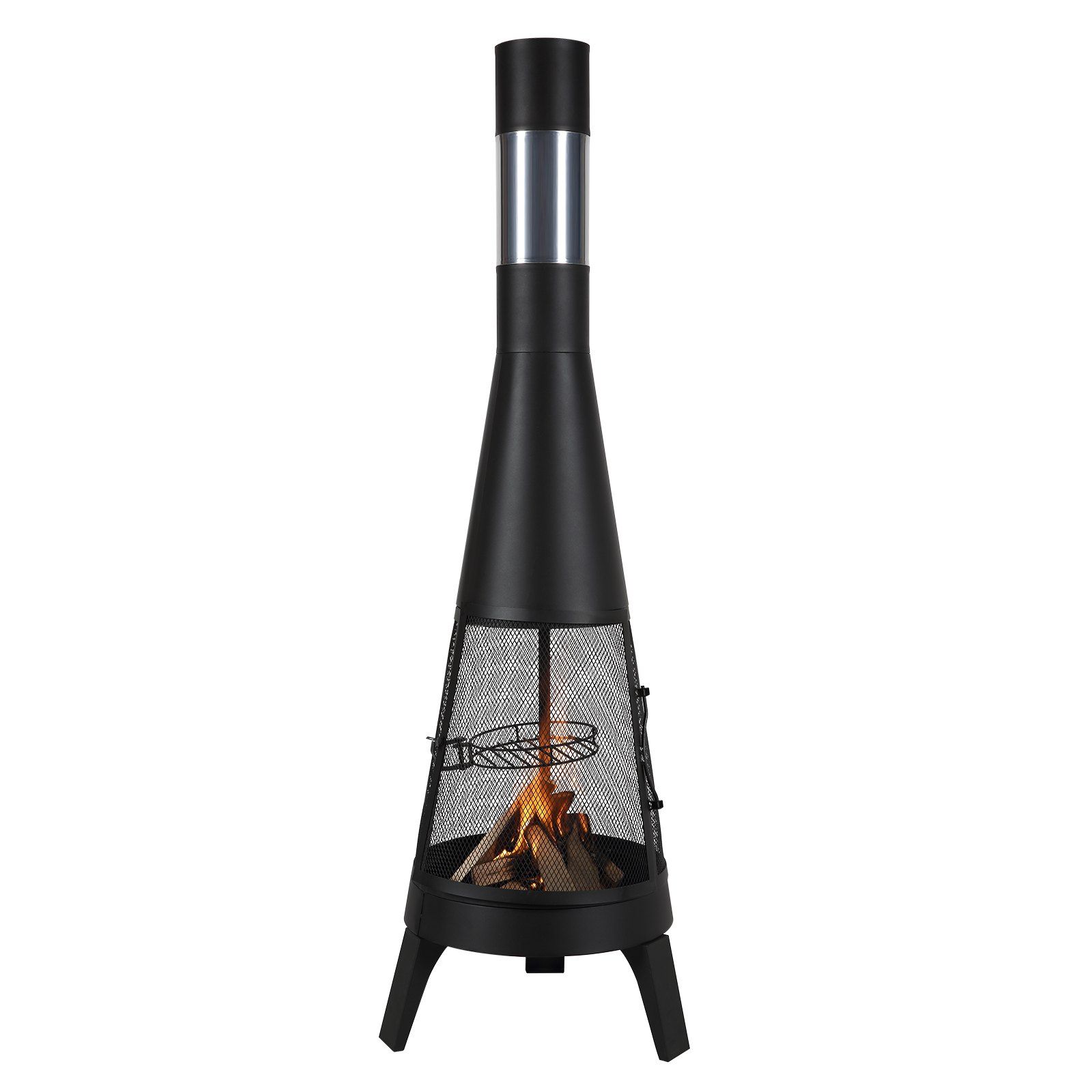 VEVOR Chiminea, 20 Inch Outdoor Wood Burning Firepit, Conical Fireplace for BBQ & Warming, Outside Wooden Fire Pit with Grill Mesh