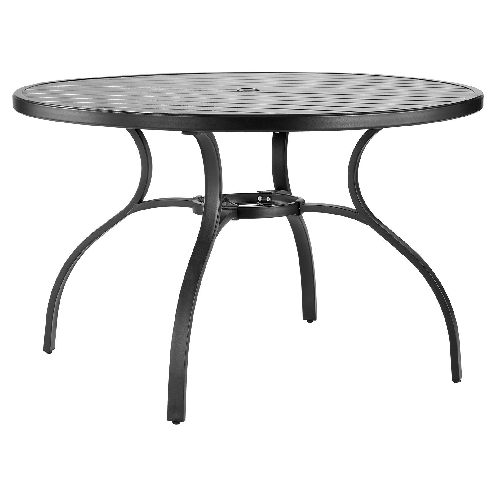 VEVOR Outdoor Patio Dining Table, 47 inch Round Metal Steel Slat Backyard Bistro Tables, with 1.5 in Umbrella Hole