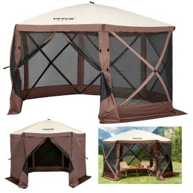 VEVOR Gazebo Screen Tent, 12 x 12 ft, 6 Sided Pop-up Camping Canopy Shelter Tent with Mesh Windows, Portable Carry Bag, Ground Stakes