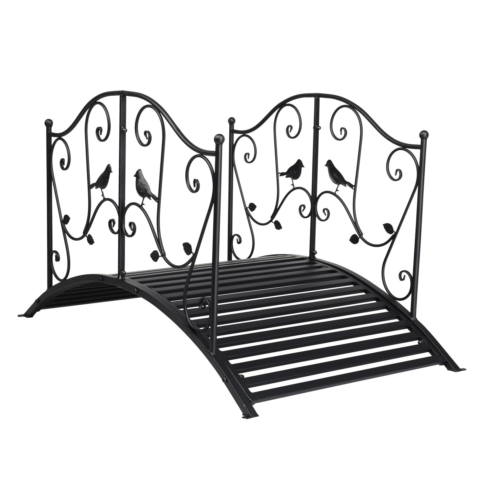 119*67*71cm Courtyard With Bird Pattern Arched Handrail Courtyard Iron Bridge Black