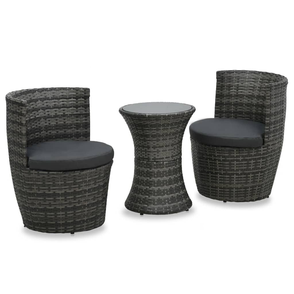 Garden Furniture Set Gray rattan, Anthracite cushion, Black tabletop