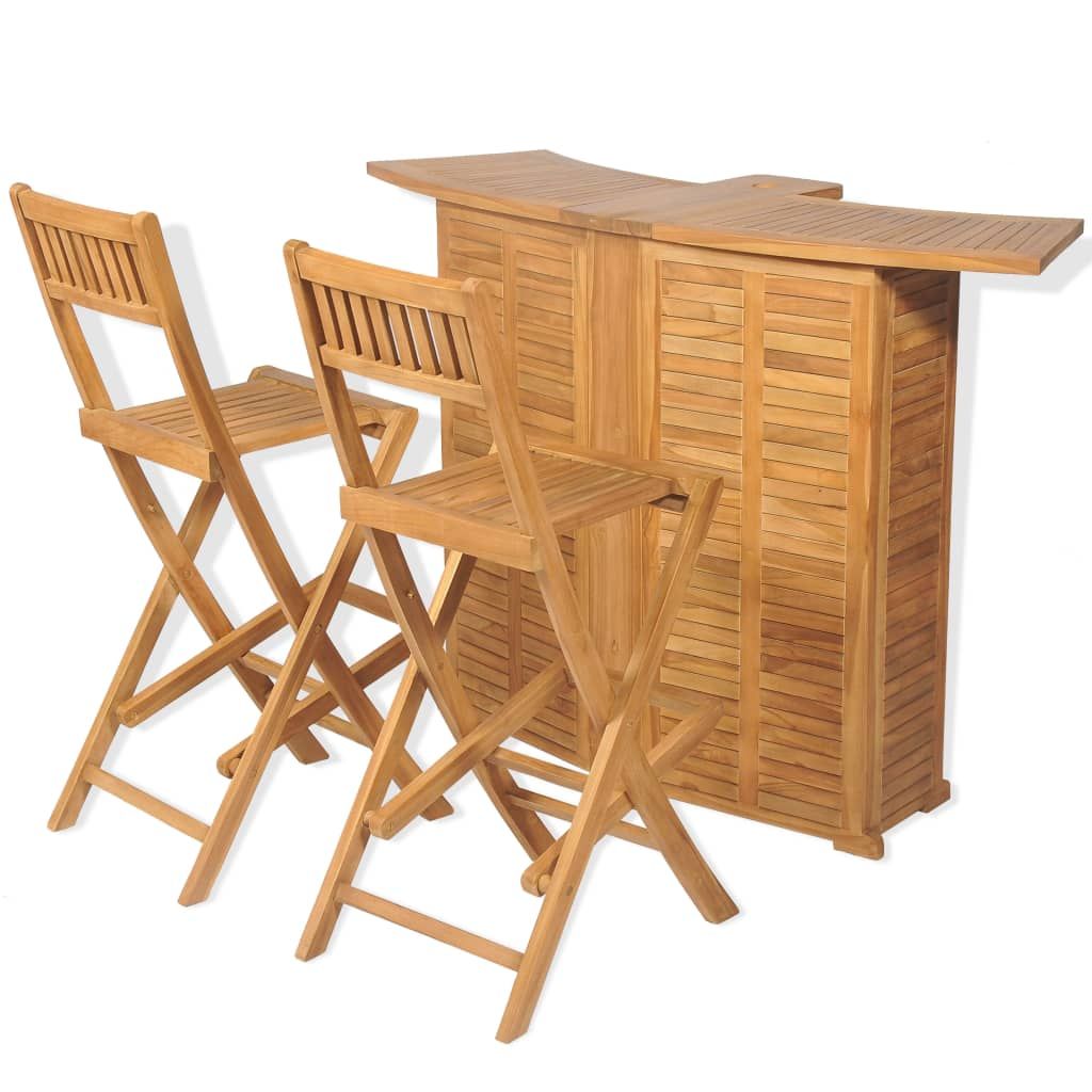 Outdoor Bar Set Brown Solid Teak Wood Medium Foldable