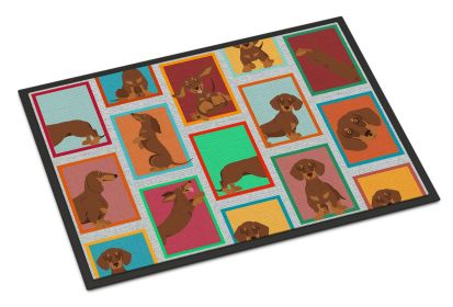NEW Lots of Chocolate and Tan Dachshund Doormat Front Door Mat Indoor Outdoor Rugs for Entryway, Non Slip Washable Low Pile, 18H X 27W