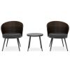 3 Pieces Patio Rattan Bistro Set with 2 Seat Cushions and Tempered Glass Tabletop