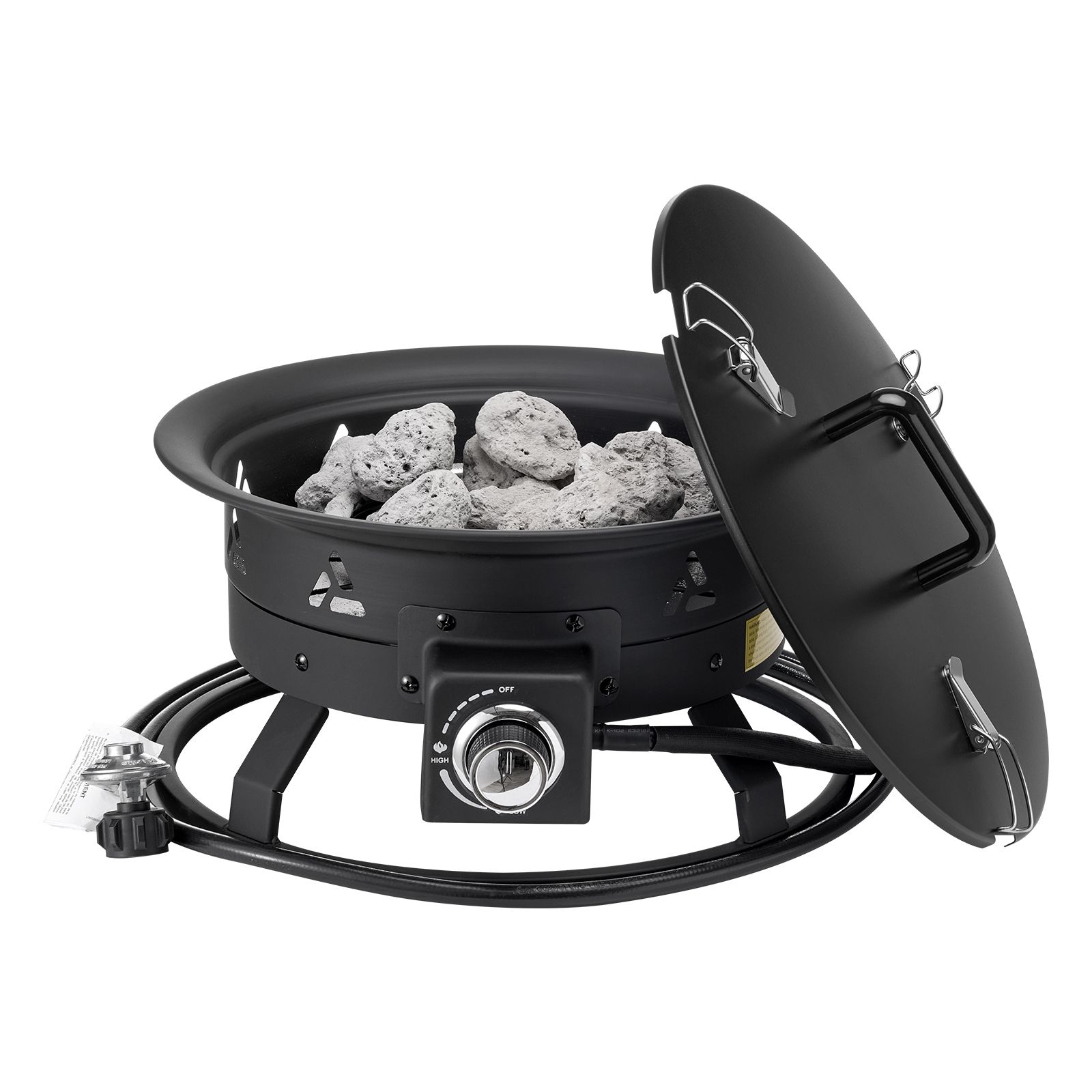 Propane Fire Pit, 19-Inch Diameter Outdoor Portable Gas Fire Pit with Cover & Lava Rocks, Adjustable Flame Height Camping Firepit for Heating