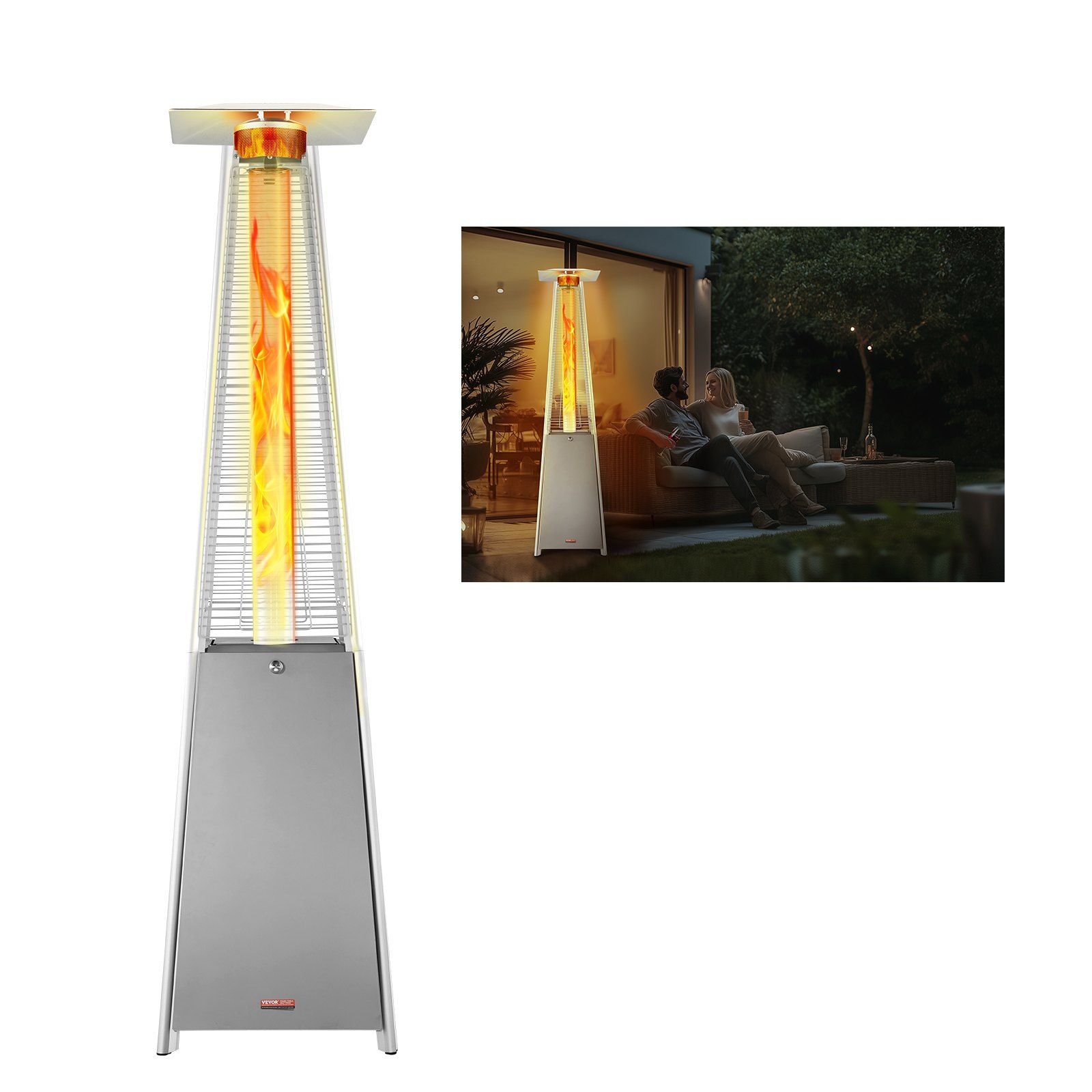 Patio Heater for Outdoor Use, 48000BTU Pyramid Propane Heater w/Wheels, Quartz Glass Tube Outdoor Patio Flame Heater for Patio, Party, Backyard, Garde