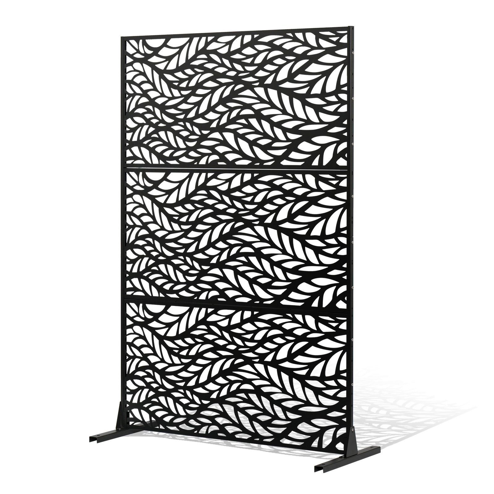 Metal Privacy Screen, 47" W x 72" H, Outdoor Privacy Screens & Panels, Freestanding Outdoor Divider with Stand, 3-Panel Decorative Garden Steel Privac