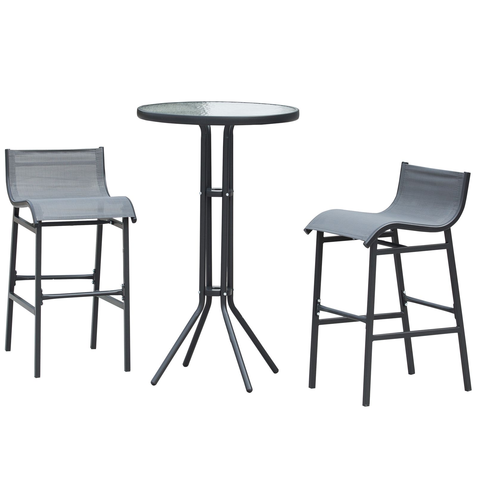 3 Piece Bar Height Outdoor Bistro Set for 2, Charcoal Gray
