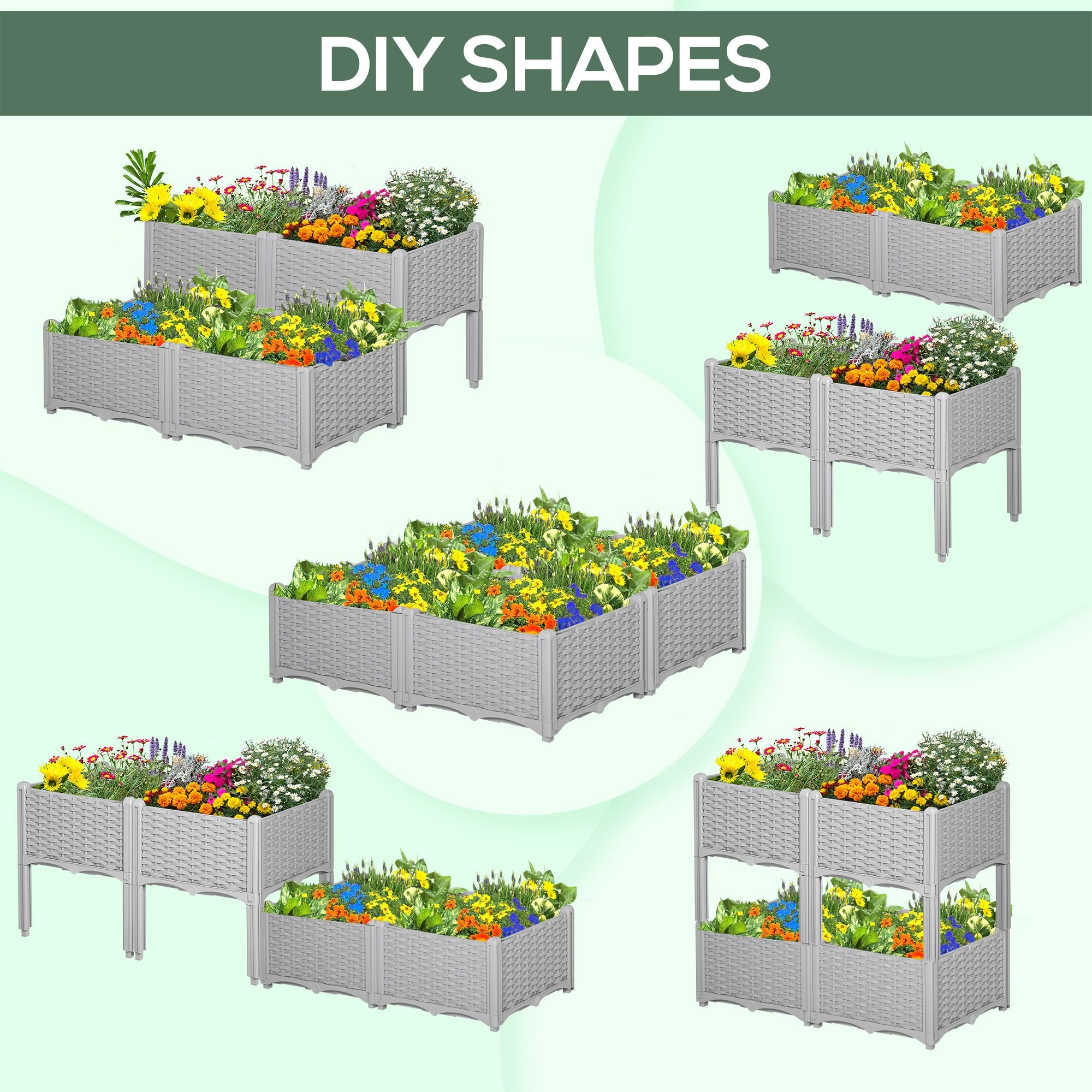 4-Piece Raised Garden Bed with Legs, Self-Watering Planter Box Raised Bed to Grow Flowers, Herbs & Vegetables, Gray