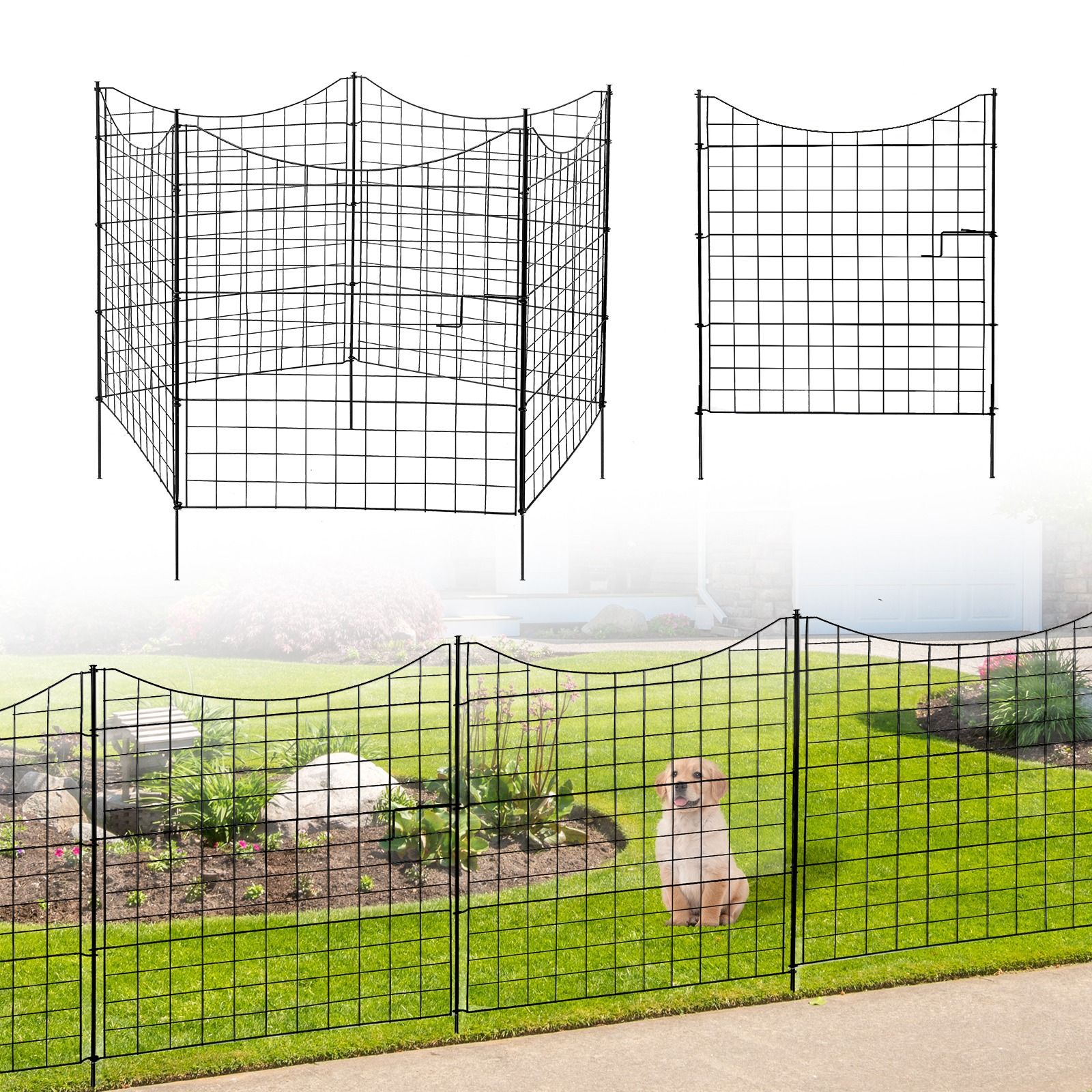 4 Panels Metal Decorative Garden Fence No Dig Animal Dog Barrier Garden Temporary Border Fencing for Yard Patio Outdoor 4 Panels 36"(L)Ã—39"(H)+1 Gate