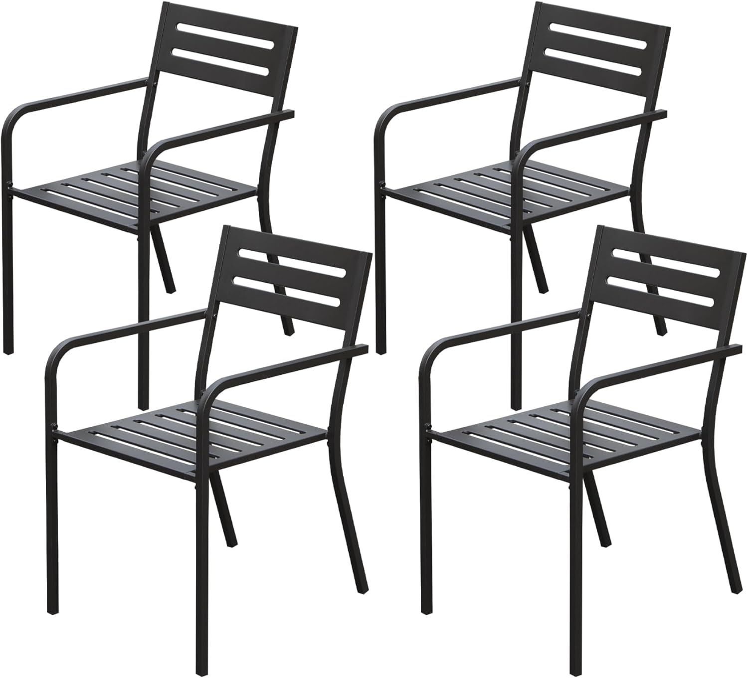 4-Pieces Patio Dining Chairs, Outdoor Heavy Duty Metal Chairs Set of 4, Stackable Garden Chairs with Ergonomic Armrest