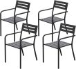 4-Pieces Patio Dining Chairs, Outdoor Heavy Duty Metal Chairs Set of 4, Stackable Garden Chairs with Ergonomic Armrest