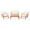 Temecula Outdoor Acacia Wood 4-Seater Chat Set_Loveseat&Coffee Table&2 Club Chairs - Brown Patina Finish + Cream Cushion
