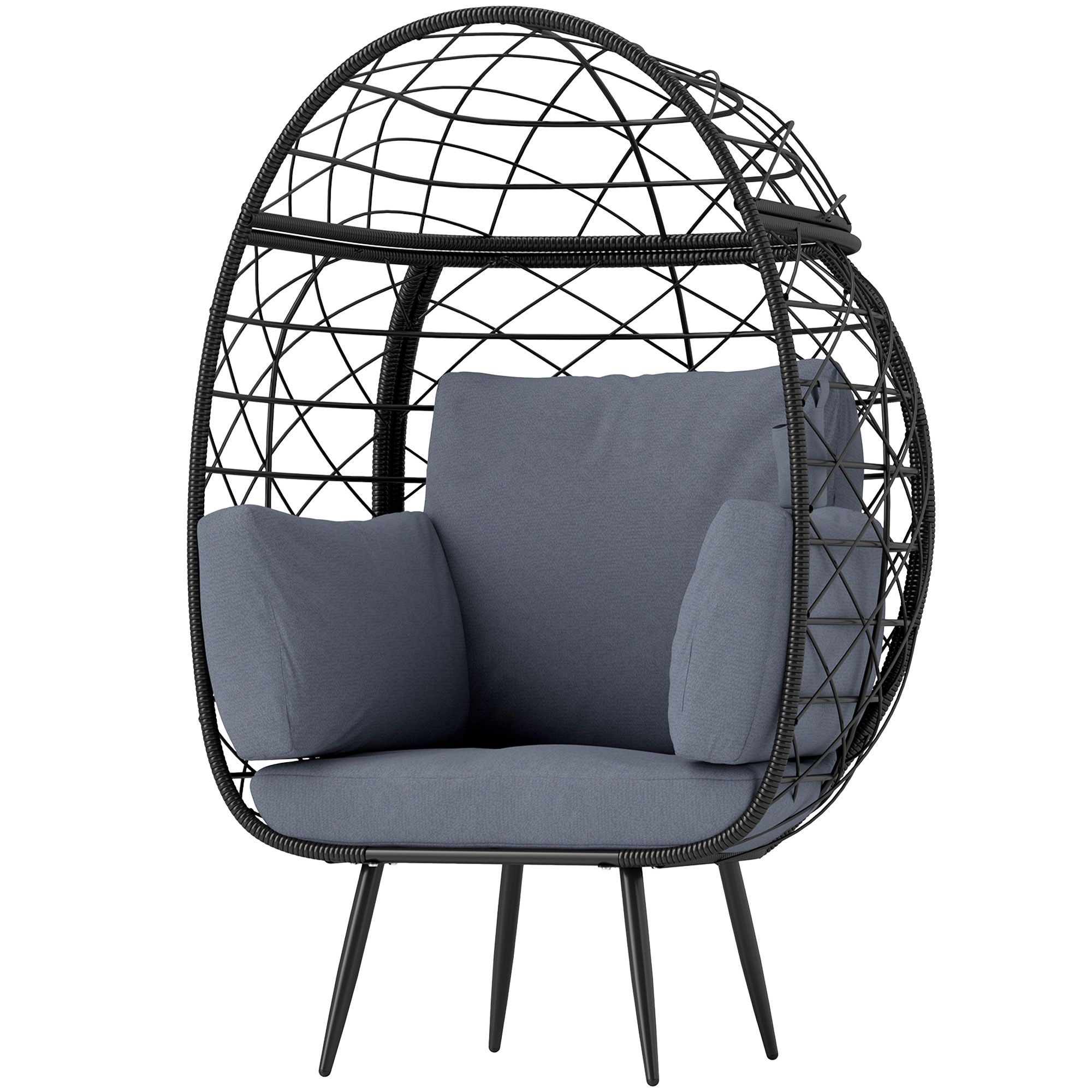 Rattan Egg Chair, Indoor Outdoor Lounger with Cushions and Cup Holder for Backyard, Garden, Lawn, Living Room, Grey