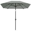 7.6FT Aluminum Patio Umbrella Parasol 8 Ribs Outdoor Market Umbrella with Crank, Push Button Tilt for Deck, Backyard and Lawn, Light Grey