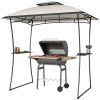 8' x 5' Outdoor Grill Gazebo, Double Tiered Barbecue Grill Gazebo Shelter with 2 Side Shelves and Hook, Light Grey