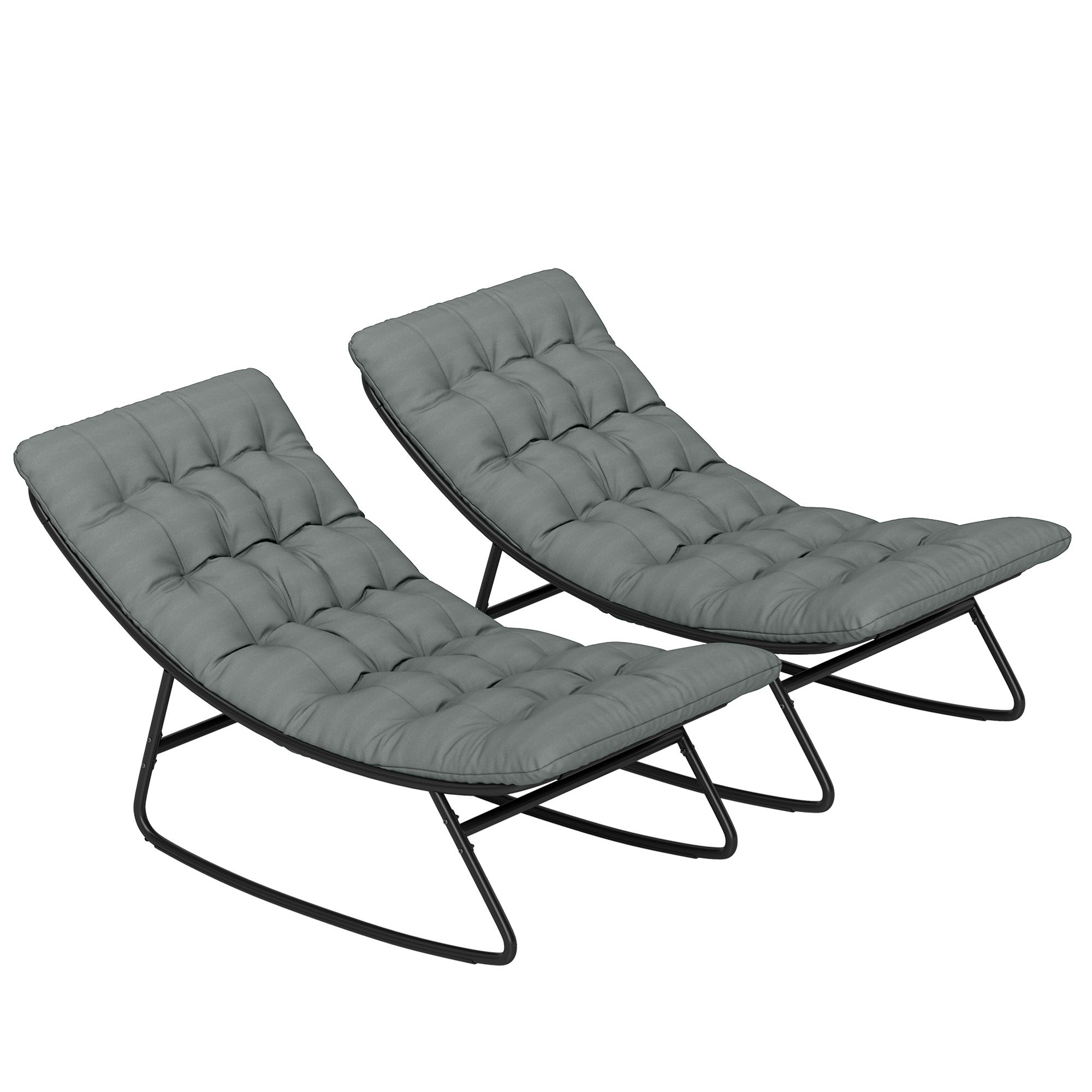 Outdoor Patio Rocking Chair Set of 2 with Cushion, Steel Frame Balcony Chair with Mesh Deep Seat for Porch, Garden, Grey