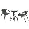 3 Pieces Outdoor Wicker Furniture Set with 2 Stackable Chairs, Tempered Glass Coffee Table for Garden, Backyard, Black