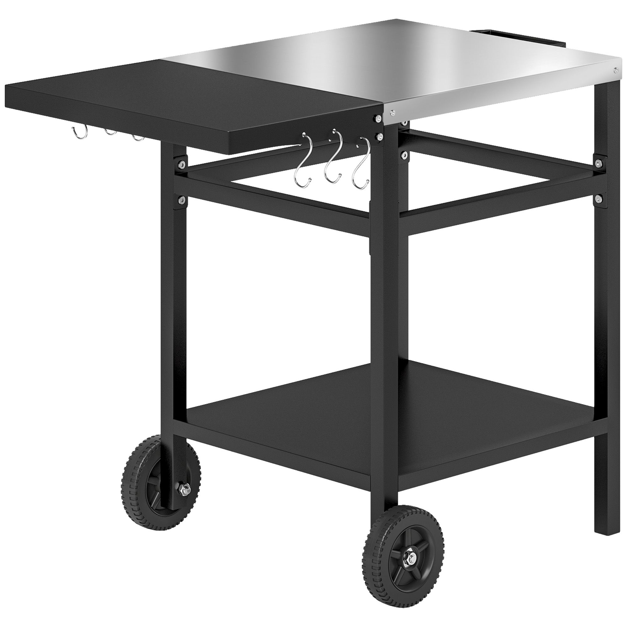 Outdoor Grill Dining Cart with Stainless Steel Top and Foldable Side Table
