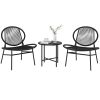 Rattan Bistro Set, 3 Pieces Wicker Patio Furniture Set, Acapulco Chairs and Steel Table for Porch, Balcony, Black