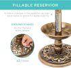 Outdoor Solar Lighted Pedestal Bird Bath Fountain Decoration w/Planter, Integrated Panel, Scroll Accents for Lawn, Garden - Bronze