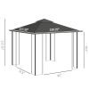 Gray Metal Double Roof Gazebo 10x12: Tree Motifs, Outdoor Canopy Shelter