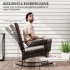 3 Piece Rocking Bistro Set, Wicker Patio Furniture with 3-Level Reclining High Back Rocking Chair and Glass Table, White