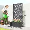 Metal Planter Box with Trellis, 71" Tall Raised Garden Bed with Privacy Screen and Drainage Holes, Banana-Leaf Cut-Outs