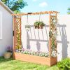 Wooden Planter Box with Trellis, Hanging Roof and Drainage Holes for Climbing Plants, Vegetables, Herbs and Flowers