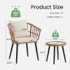 3 Piece Outdoor Patio Furniture Set, Wicker Bistro Chairs with Glass Top Table for Apartment Balcony, Small Backyard, Porch and Deck, Beige