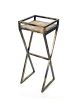 35.5" Gray Stone Slab Black / Gold Metal Plant Stand