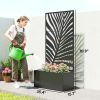 Metal Planter Box with Trellis, Raised Garden Bed with Trellis Large Leaf Cut-Out Privacy Screen for Climbing Plants