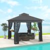 10' x 10' Outdoor Gazebo with Shelves and Netting, UV30+ Double Roof Patio Gazebo for Lawn, Backyard and Deck