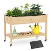 Wooden Raised Garden Bed with Legs and Lockable Wheels