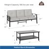 8-Piece Metal Patio Furniture Set, 9-Seat All-Weather Conversation Sofa with 4 Inches Thick Gray Cushions, Black Frame, Coffee Table, Side Table, End