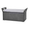 Outdoor Storage Bench, 2-Person PE Rattan Storage Bench, 40 Gal Deck Box with Cushion & Side Handle, Supports up to 400 lbs, Weatherproof Outdoor Seat