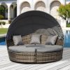 Woven Rattan 4-Piece Canopied Daybed Sun Lounger Sofa Setting Plush Pillows Mocha Brown
