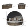 Woven Rattan 4-Piece Canopied Daybed Sun Lounger Sofa Setting Plush Pillows Mocha Brown