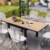 35.5"-71" Expandable Outdoor Dining Table for 4-6 Person, Aluminum Patio Table with Slatted Wood Grain Top, Natural