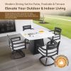 5-Piece Outdoor Pedestal Dining Set, 44" Rounded Square Sintered Stone Table with Flared Base and 4 Swivel Rockers, Sunbrella Cushions, Rust-Free Alum