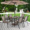 59 Inch Aluminum Patio Dining Table with Umbrella Hole fot 6 Persons