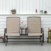 2-Person Outdoor Glider Bench with Center Table, Patio Rocking Chair Swing Loveseat with Breathable Mesh for Backyard Garden Porch, Brown