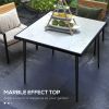 Outdoor Dining Table for 4, Square Patio Dining Table with Marble Effect Tempered Glass Top and Steel Frame, White