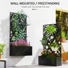 Metal Planter Box Raised Garden Bed with Decorative Privacy Screen, Wall-mounted or Freestanding, 24" x 9.1" x 44.5"